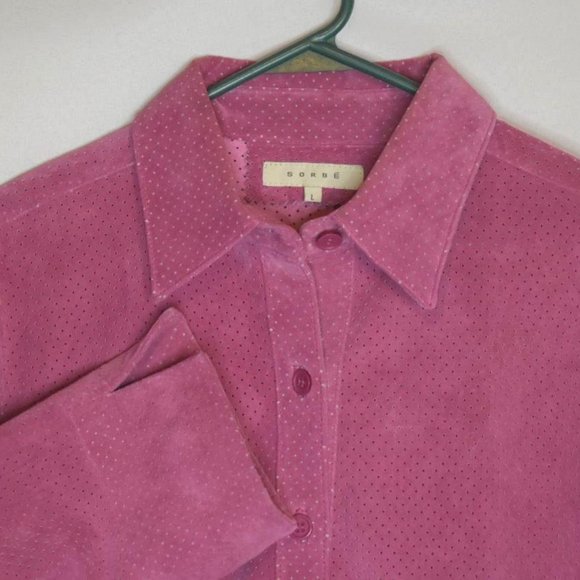 Sorbe Magenta Suede Mesh Button Up Top Size L - Picture 1 of 4